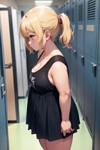 anime,chubby,small tits,80s age,sad face,blonde,pixie hair style,dark skin,charcoal,locker room,back view,t-pose,goth