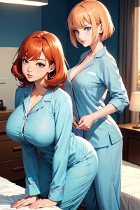 anime,skinny,huge boobs,40s age,serious face,ginger,bangs hair style,dark skin,soft + warm,hospital,side view,bending over,pajamas