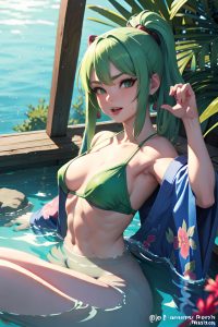 anime,muscular,small tits,50s age,ahegao face,green hair,straight hair style,light skin,3d,underwater,front view,gaming,kimono