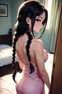 anime,busty,small tits,20s age,pouting lips face,black hair,braided hair style,light skin,film photo,bedroom,back view,cumshot,nurse