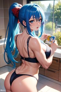 anime,muscular,huge boobs,18 age,ahegao face,blue hair,straight hair style,light skin,painting,bathroom,back view,gaming,lingerie