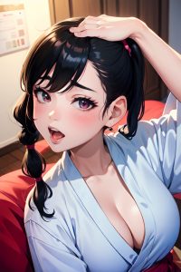 anime,pregnant,small tits,80s age,ahegao face,black hair,pigtails hair style,light skin,watercolor,wedding,close-up view,on back,bathrobe