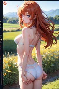 anime,skinny,small tits,18 age,pouting lips face,ginger,messy hair style,light skin,comic,meadow,back view,jumping,teacher