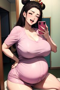 anime,pregnant,huge boobs,80s age,laughing face,brunette,slicked hair style,dark skin,mirror selfie,hospital,front view,straddling,geisha