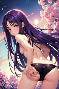 anime,skinny,small tits,40s age,pouting lips face,purple hair,straight hair style,dark skin,soft anime,party,back view,bending over,teacher