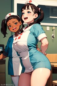 anime,chubby,small tits,20s age,laughing face,brunette,pigtails hair style,dark skin,film photo,yacht,side view,bending over,nurse