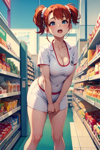 anime,chubby,small tits,50s age,ahegao face,ginger,ponytail hair style,light skin,crisp anime,grocery,front view,bending over,nurse