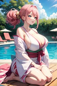 anime,chubby,huge boobs,18 age,orgasm face,pink hair,hair bun hair style,light skin,watercolor,pool,front view,cooking,kimono