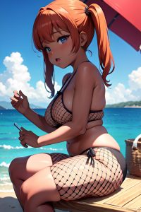 anime,chubby,small tits,30s age,seductive face,ginger,pigtails hair style,dark skin,comic,yacht,side view,sleeping,fishnet
