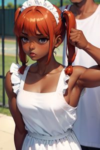 anime,muscular,small tits,60s age,sad face,ginger,pigtails hair style,dark skin,film photo,prison,front view,massage,maid