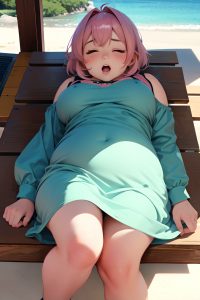 anime,chubby,small tits,20s age,ahegao face,pink hair,pixie hair style,light skin,charcoal,lake,front view,sleeping,teacher