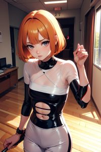 anime,skinny,small tits,70s age,sad face,ginger,bobcut hair style,light skin,soft anime,hospital,front view,gaming,latex