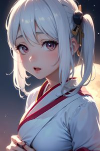 anime,pregnant,small tits,20s age,orgasm face,white hair,pigtails hair style,light skin,soft + warm,moon,close-up view,working out,geisha