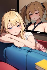 anime,chubby,small tits,20s age,ahegao face,blonde,messy hair style,dark skin,film photo,couch,close-up view,sleeping,teacher