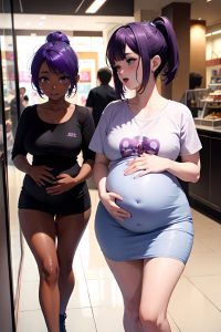 anime,pregnant,small tits,18 age,ahegao face,purple hair,pixie hair style,dark skin,film photo,mall,back view,cooking,goth
