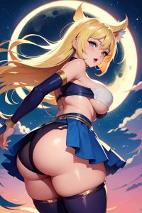 anime,busty,huge boobs,80s age,ahegao face,blonde,pixie hair style,light skin,soft + warm,moon,back view,jumping,stockings