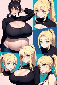 anime,pregnant,huge boobs,30s age,happy face,blonde,ponytail hair style,light skin,illustration,oasis,front view,t-pose,goth