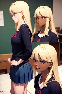 anime,busty,small tits,70s age,laughing face,blonde,straight hair style,dark skin,3d,bedroom,side view,massage,schoolgirl