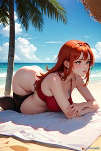 anime,pregnant,small tits,18 age,pouting lips face,ginger,straight hair style,light skin,charcoal,beach,side view,bending over,teacher