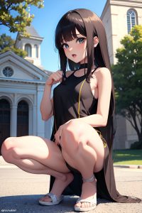 anime,skinny,small tits,18 age,orgasm face,brunette,bangs hair style,light skin,comic,church,side view,squatting,goth