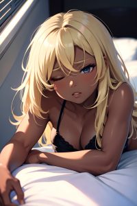 anime,muscular,small tits,80s age,seductive face,blonde,straight hair style,dark skin,black and white,hospital,close-up view,sleeping,lingerie