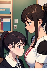 anime,chubby,small tits,50s age,shocked face,brunette,ponytail hair style,dark skin,comic,office,side view,yoga,latex