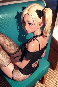 anime,skinny,small tits,40s age,pouting lips face,blonde,pigtails hair style,dark skin,3d,yacht,back view,sleeping,fishnet