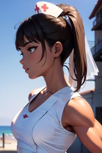 anime,muscular,small tits,60s age,ahegao face,brunette,ponytail hair style,dark skin,illustration,wedding,side view,massage,nurse