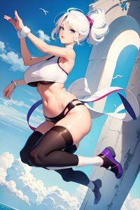 anime,skinny,huge boobs,80s age,serious face,white hair,pixie hair style,light skin,illustration,wedding,front view,jumping,stockings