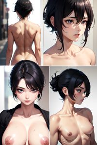 anime,muscular,small tits,40s age,ahegao face,black hair,pixie hair style,light skin,skin detail (beta),street,back view,massage,nude