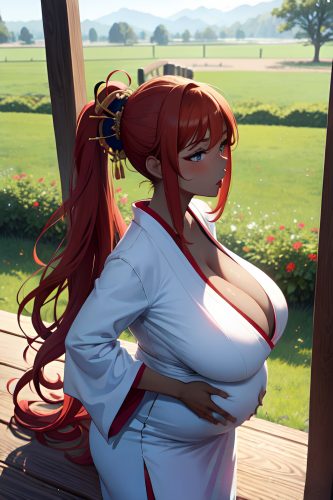 anime,pregnant,huge boobs,18 age,ahegao face,ginger,ponytail hair style,dark skin,soft + warm,meadow,side view,plank,geisha