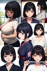 anime,pregnant,huge boobs,18 age,laughing face,black hair,bobcut hair style,dark skin,comic,office,close-up view,yoga,kimono