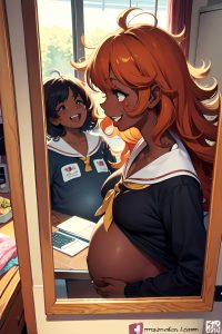 anime,pregnant,small tits,60s age,laughing face,ginger,messy hair style,dark skin,mirror selfie,yacht,side view,gaming,schoolgirl