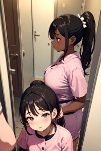 anime,chubby,small tits,30s age,shocked face,brunette,ponytail hair style,dark skin,mirror selfie,mall,side view,sleeping,nurse