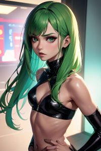 anime,skinny,small tits,60s age,sad face,green hair,straight hair style,light skin,cyberpunk,wedding,close-up view,gaming,goth