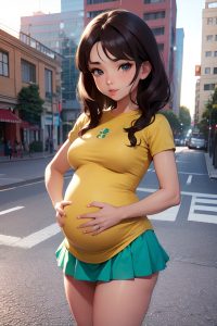 anime,pregnant,small tits,20s age,pouting lips face,brunette,messy hair style,light skin,3d,oasis,front view,t-pose,mini skirt