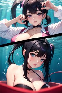 anime,busty,huge boobs,80s age,orgasm face,black hair,pigtails hair style,light skin,crisp anime,underwater,close-up view,gaming,schoolgirl