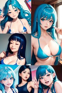 anime,busty,small tits,80s age,laughing face,blue hair,straight hair style,light skin,painting,strip club,close-up view,sleeping,bikini
