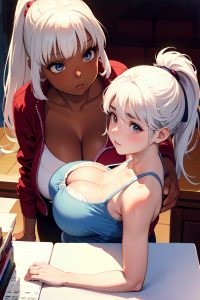 anime,chubby,small tits,80s age,sad face,white hair,ponytail hair style,dark skin,film photo,casino,side view,working out,teacher