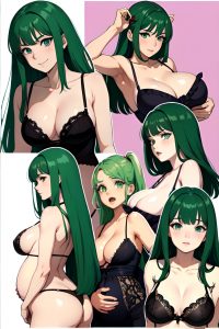 anime,pregnant,small tits,80s age,orgasm face,green hair,straight hair style,light skin,black and white,desert,side view,on back,lingerie