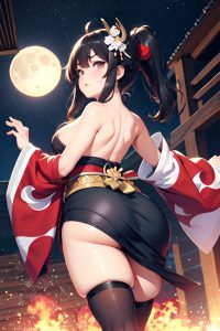 anime,chubby,small tits,40s age,angry face,black hair,messy hair style,light skin,3d,moon,back view,plank,geisha