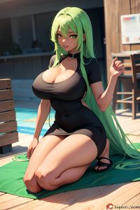 anime,skinny,huge boobs,20s age,orgasm face,green hair,straight hair style,dark skin,charcoal,cafe,front view,plank,nurse