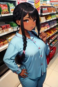 anime,chubby,small tits,50s age,seductive face,black hair,braided hair style,dark skin,charcoal,grocery,side view,gaming,pajamas